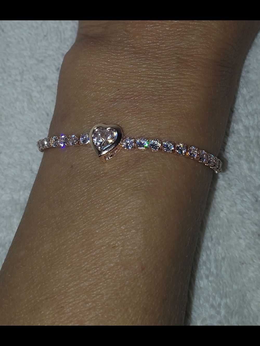 Princess Style Rose Gold Plated & Cubic Zirconia Heart Tennis Bracelet
